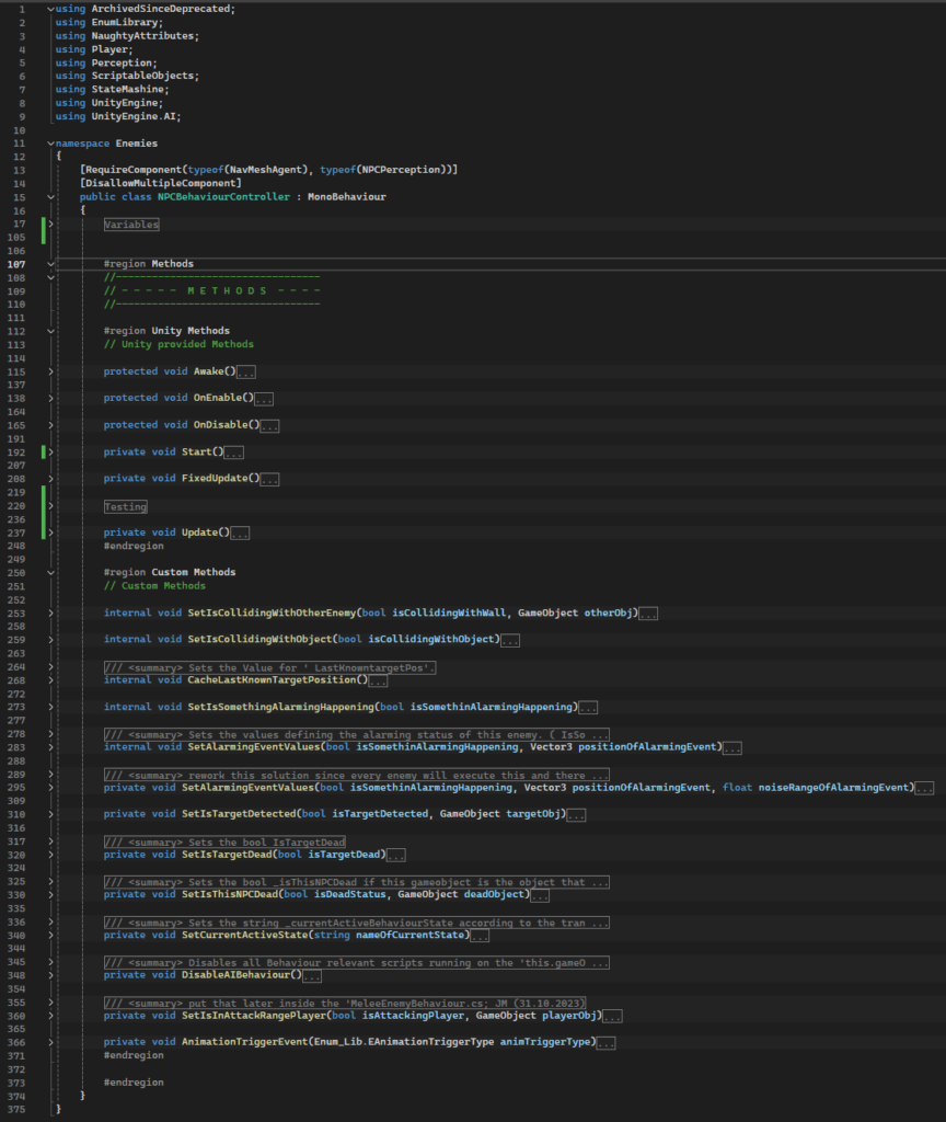 Fig. 7: Overview of the Codebase of the NPCBehaviourController.cs.